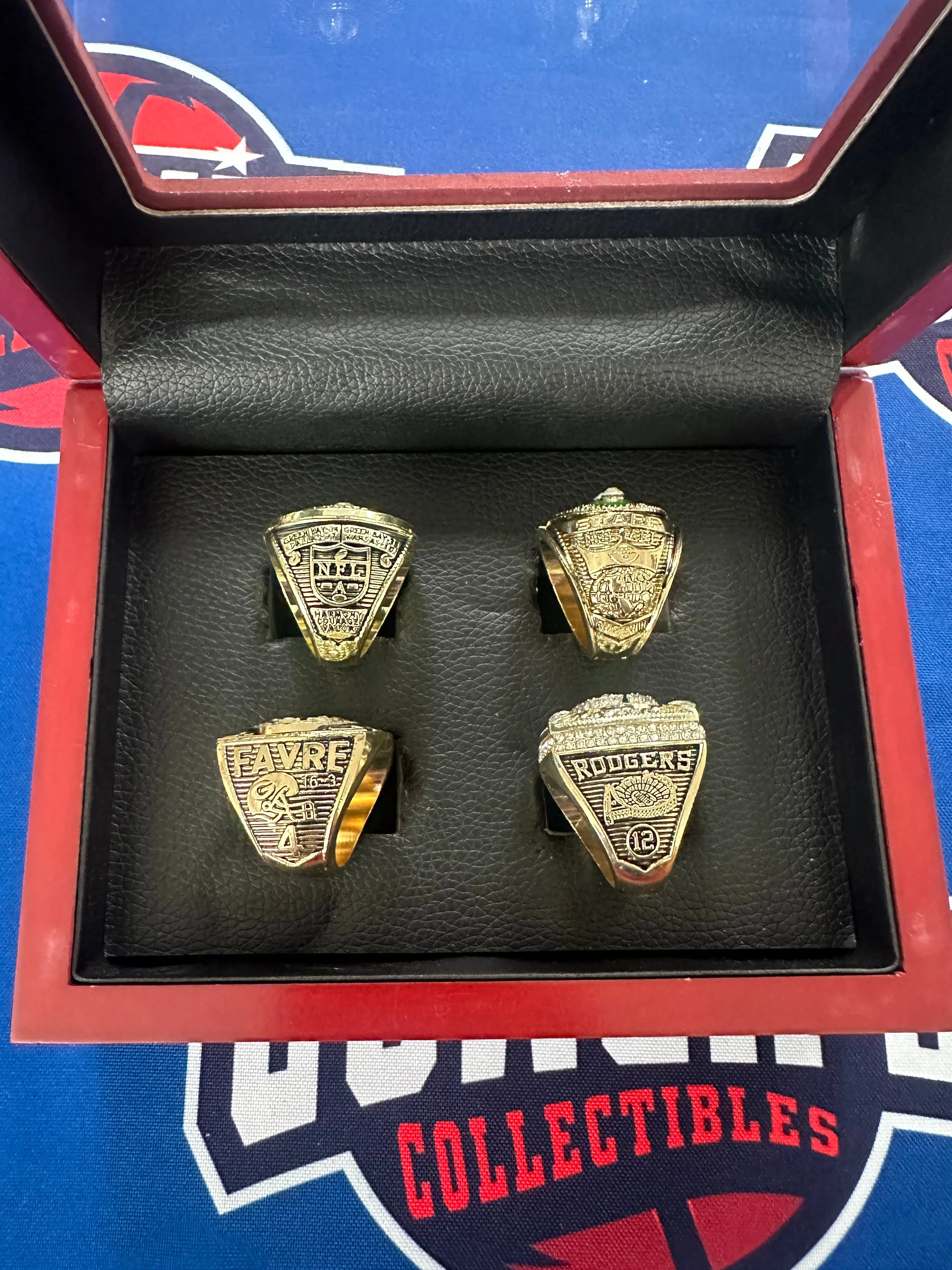 Green Bay Packers 4pc Super Bowl Replica Ring Set with Display Box