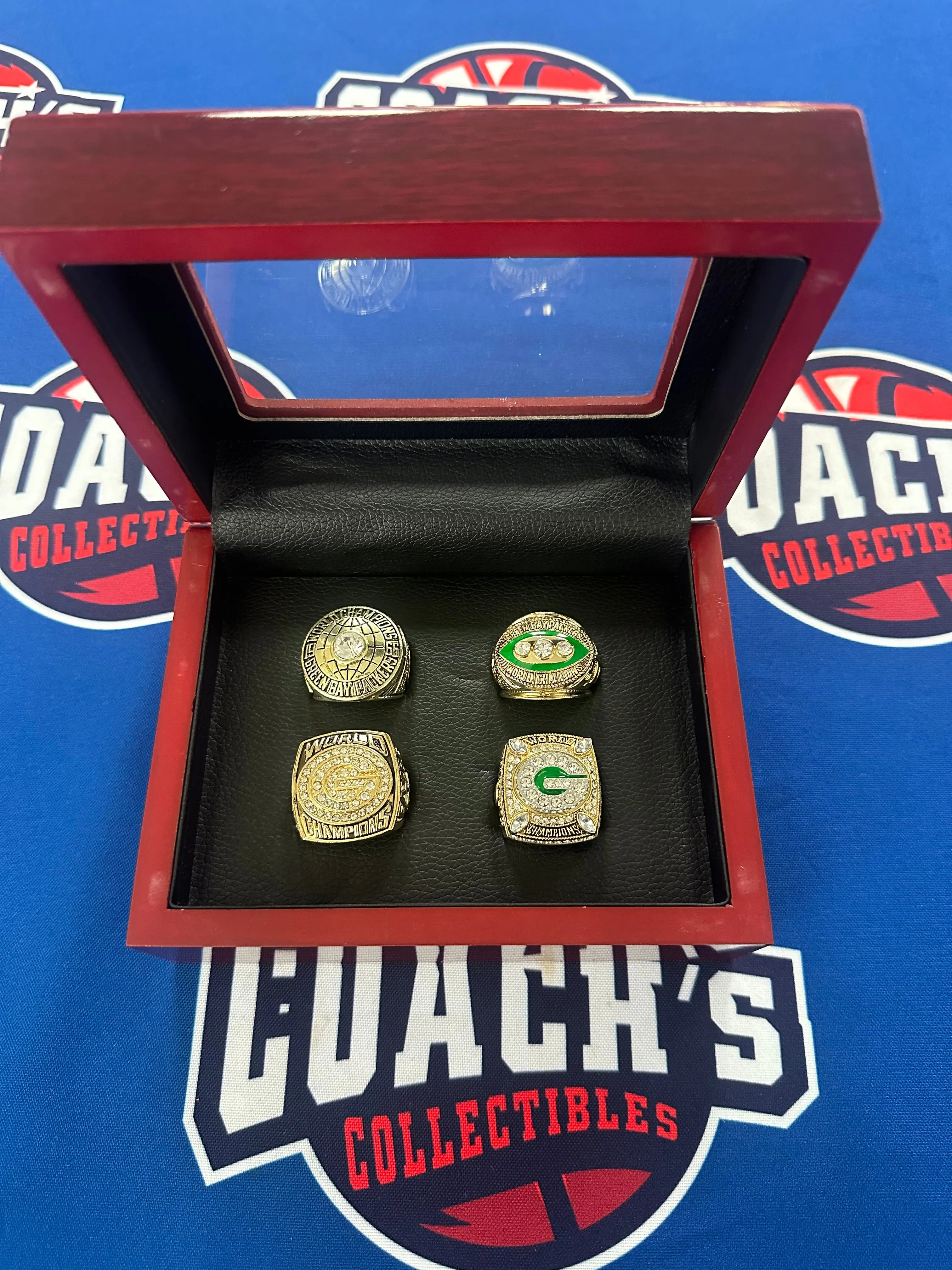 Green Bay Packers 4pc Super Bowl Replica Ring Set with Display Box