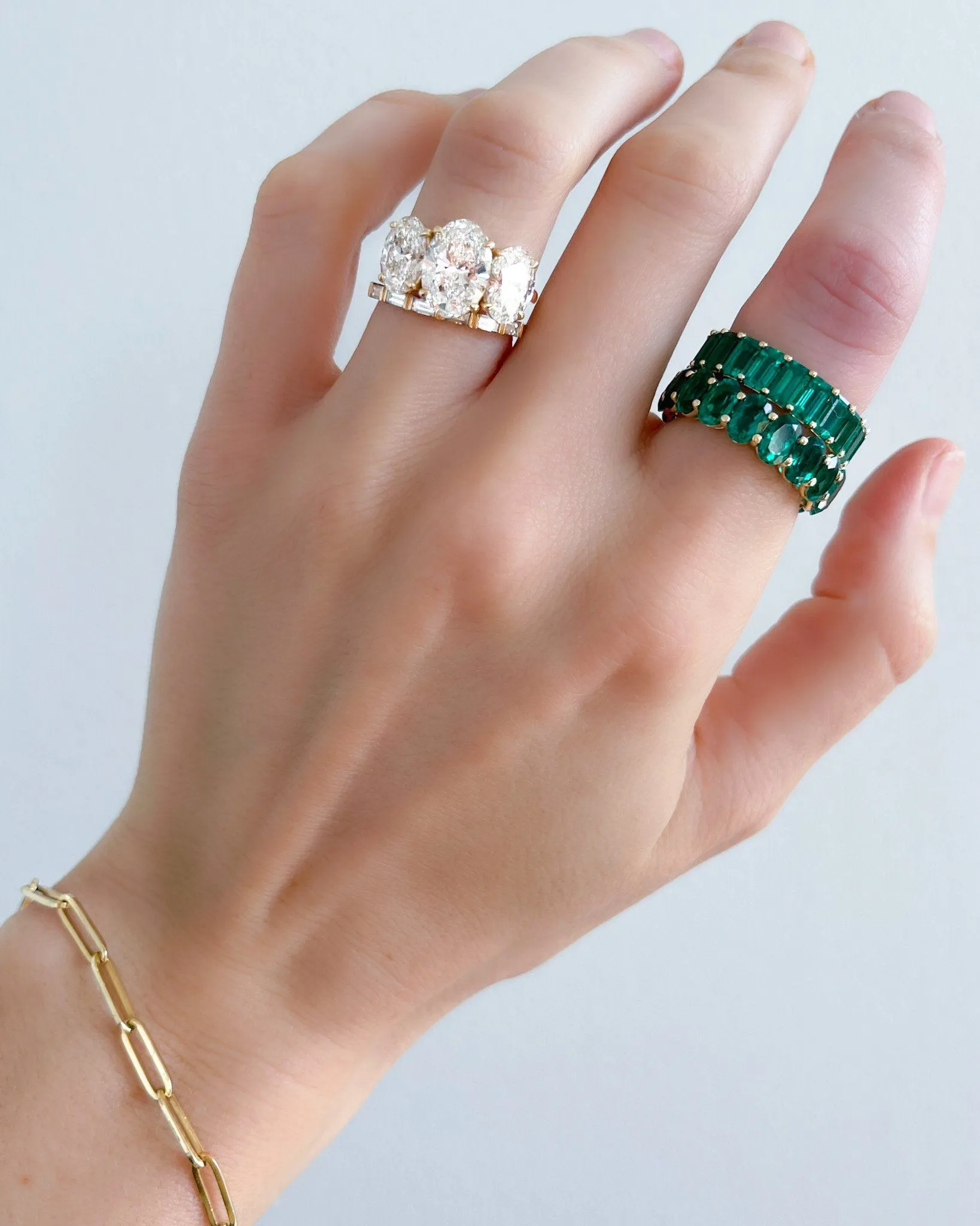 Green Emerald Emerald Cut Eternity Band