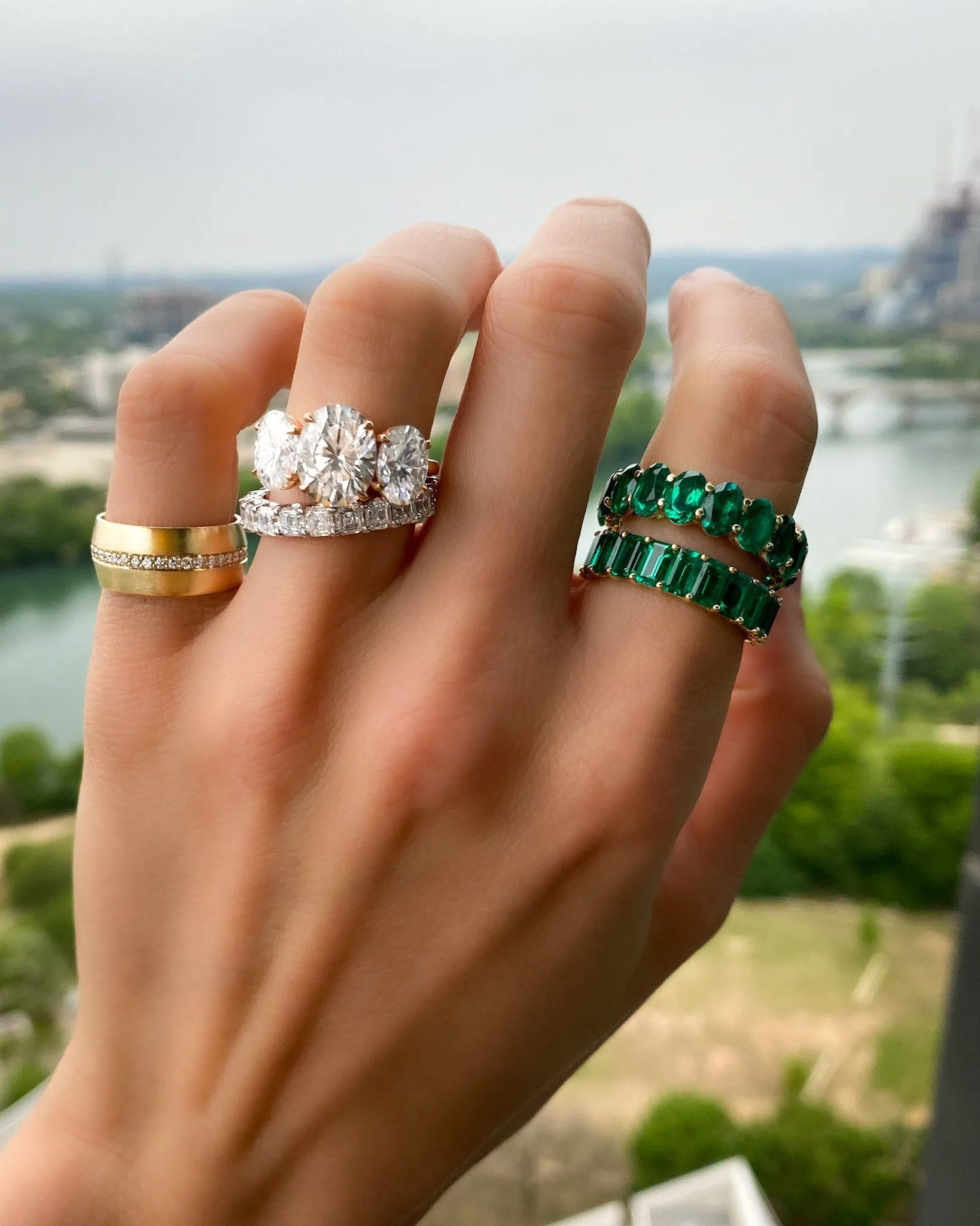 Green Emerald Emerald Cut Eternity Band