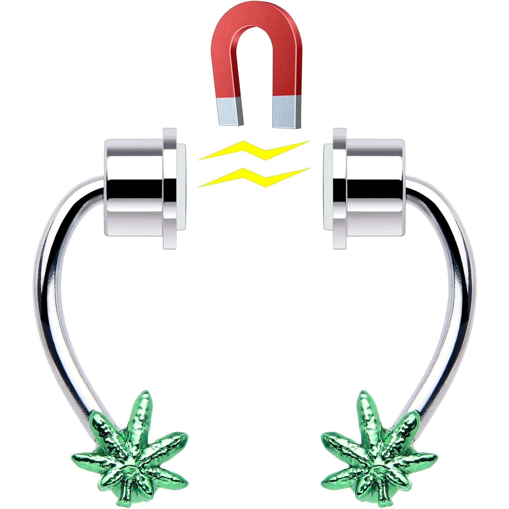 Green Pot Leaf Magnetic Septum Ring Horseshoe Non-Pierced Fake Nose Ring