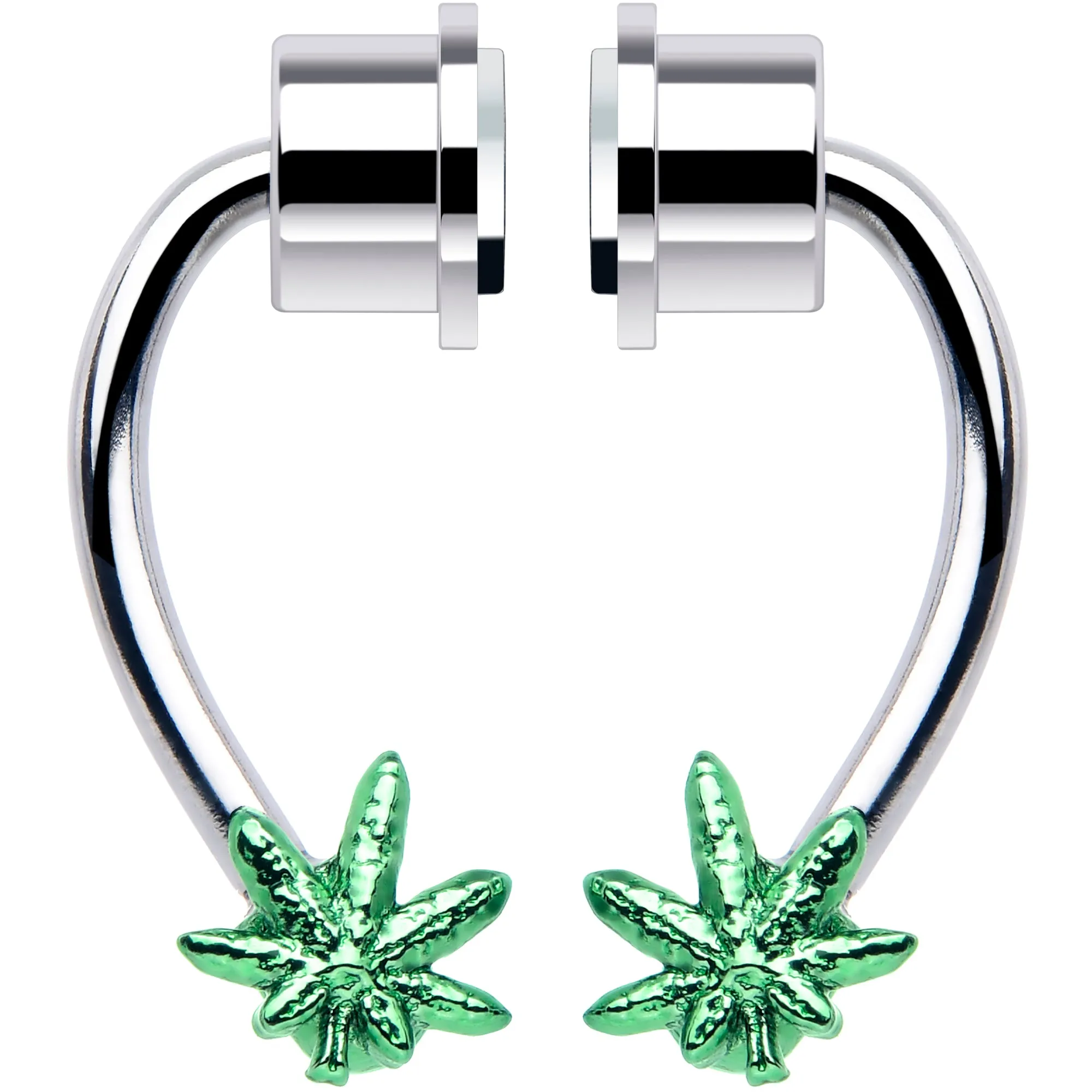 Green Pot Leaf Magnetic Septum Ring Horseshoe Non-Pierced Fake Nose Ring