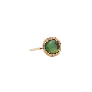 Green Tourmaline and Diamond Halo Ring