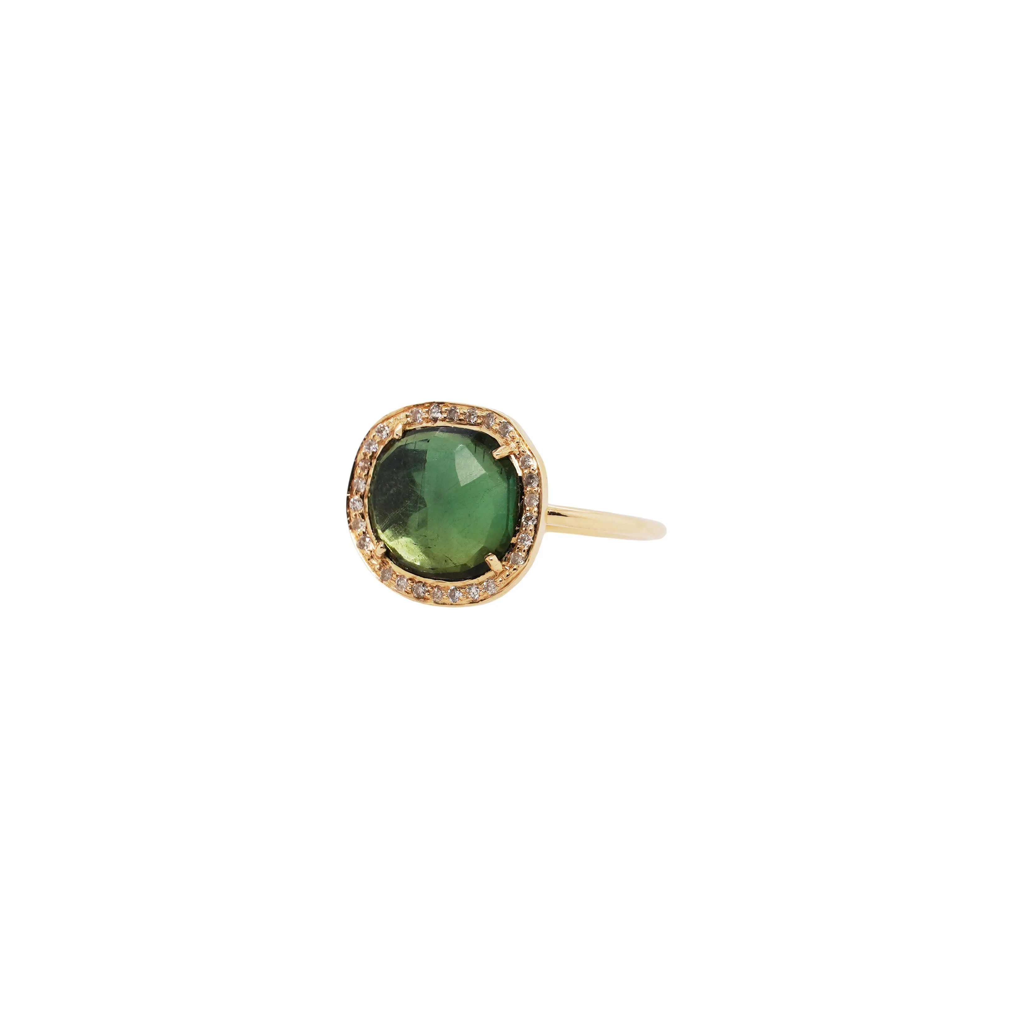 Green Tourmaline and Diamond Halo Ring