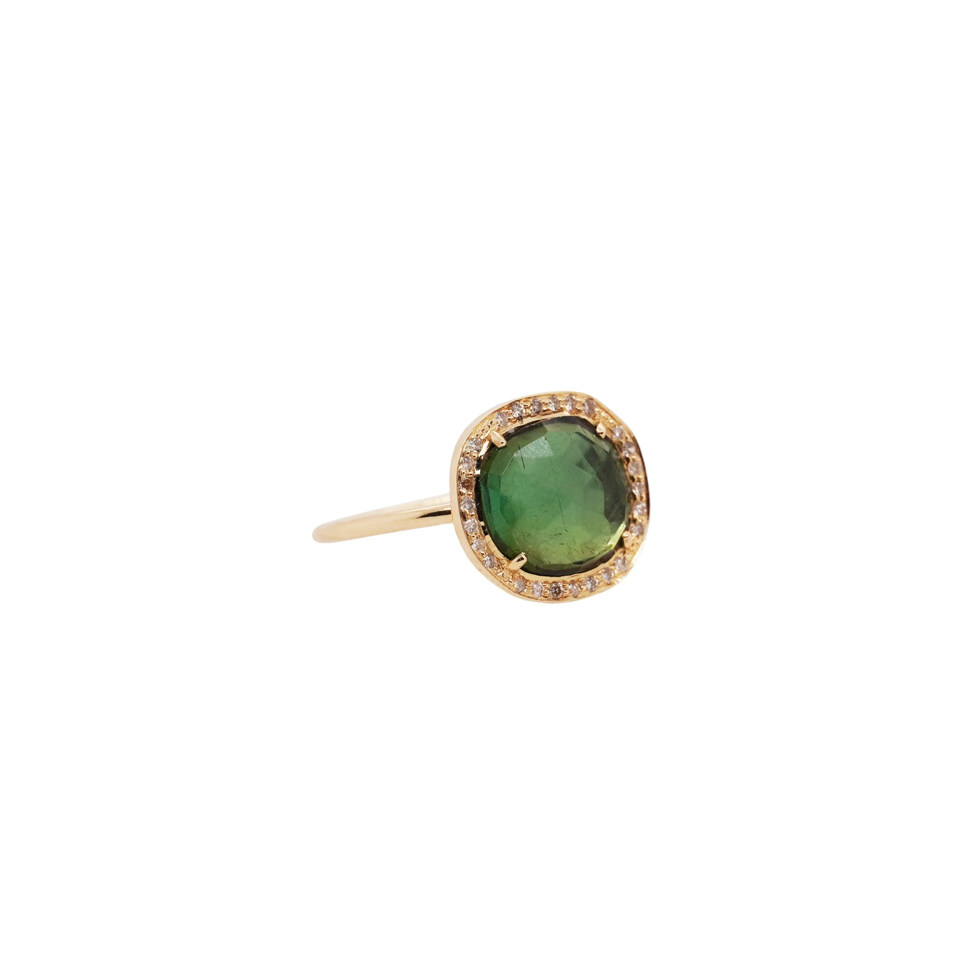 Green Tourmaline and Diamond Halo Ring