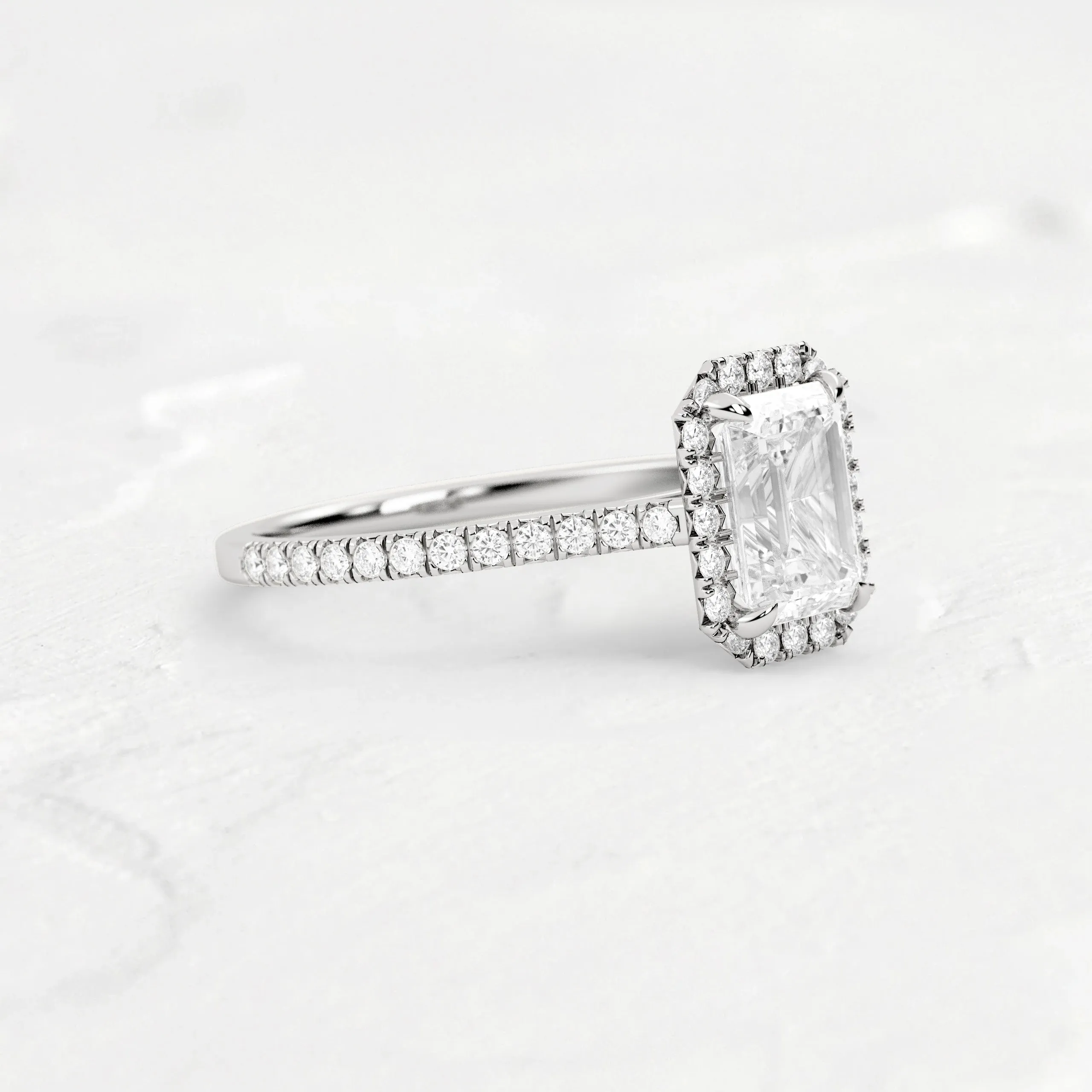 Halo Emerald Cut Engagement Ring