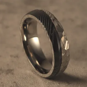 Hammered Wedding Band with Two-Tone Finish (6mm Width)