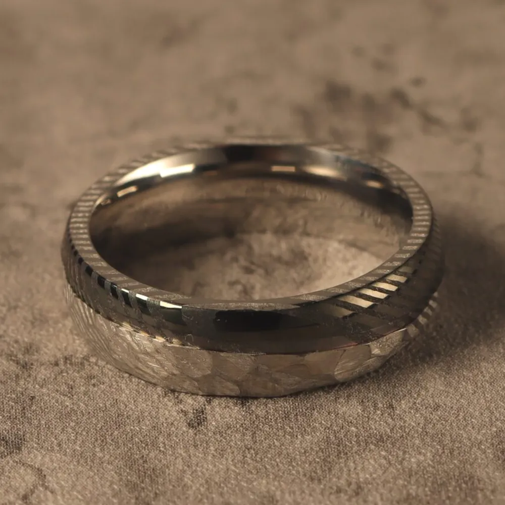 Hammered Wedding Band with Two-Tone Finish (6mm Width)