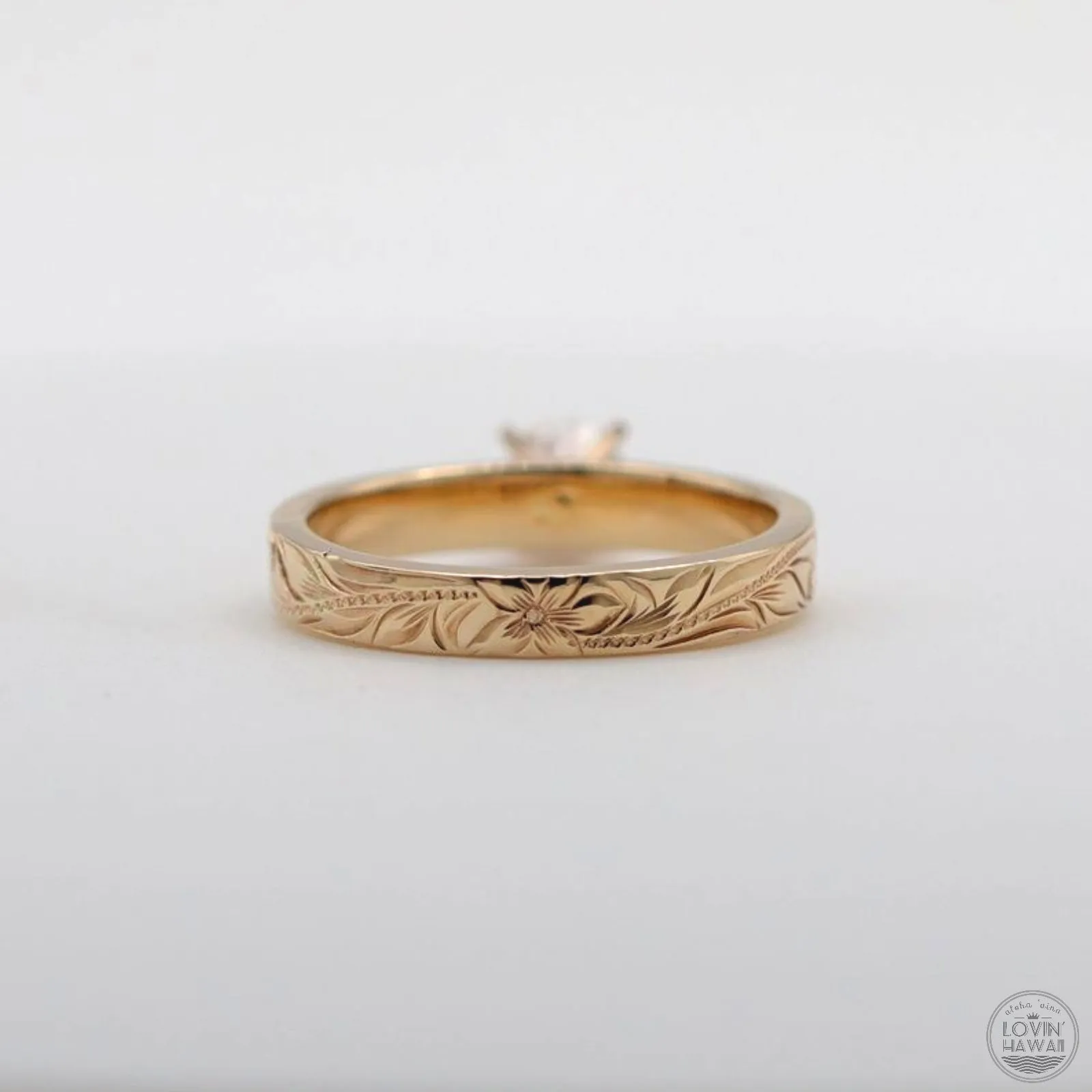 Hawaii Engagement Ring, Hand Engraved Design (3mm width)