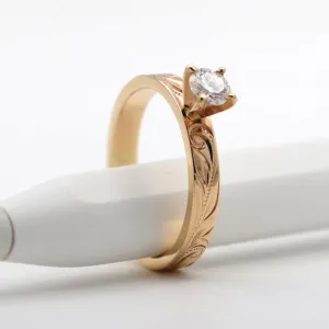 Hawaii Engagement Ring, Hand Engraved Design (3mm width)