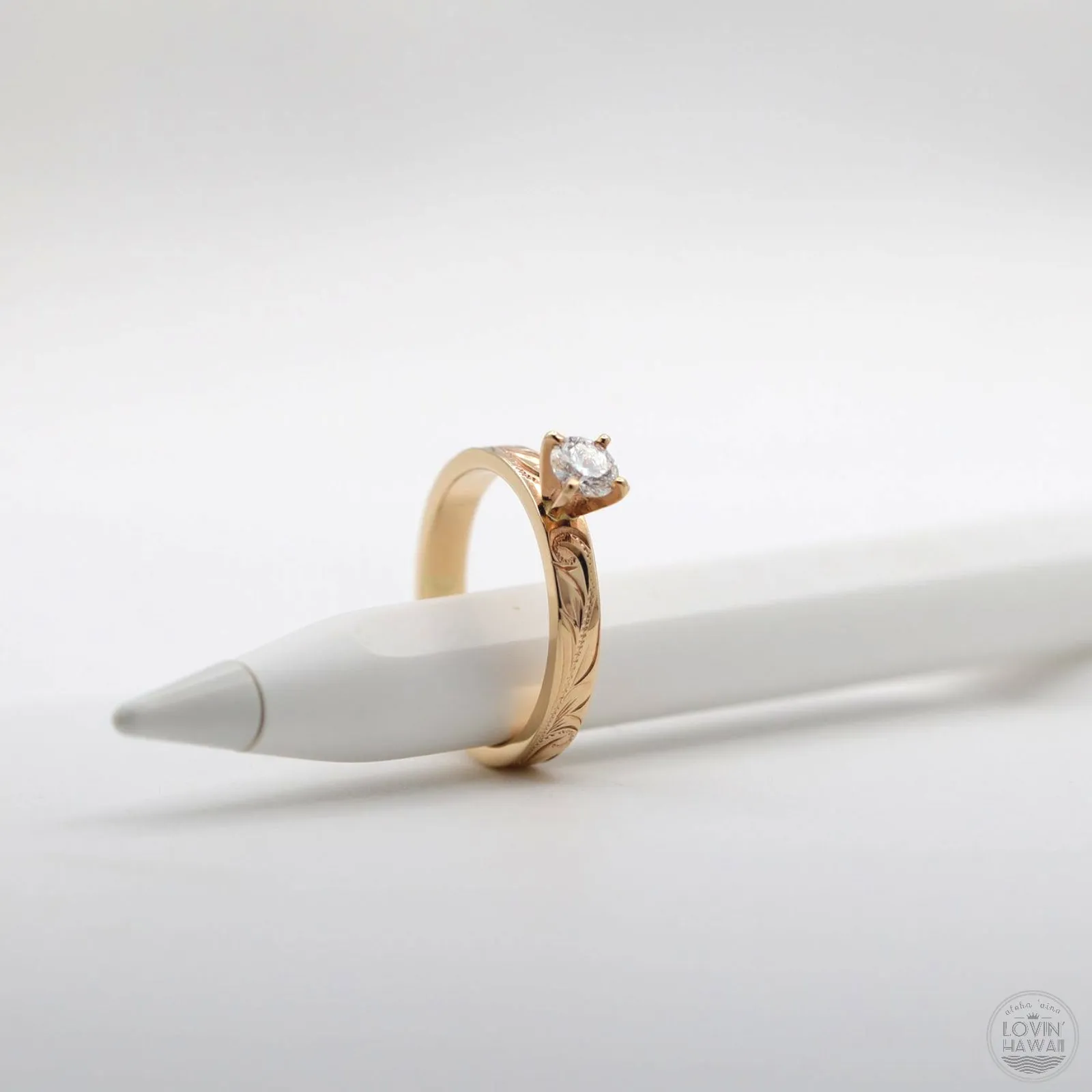 Hawaii Engagement Ring, Hand Engraved Design (3mm width)