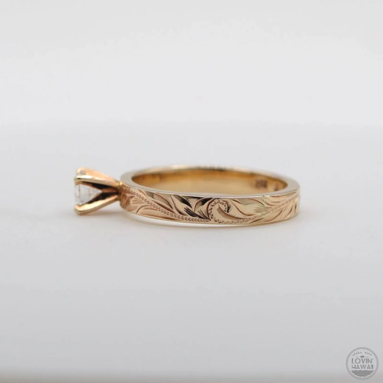 Hawaii Engagement Ring, Hand Engraved Design (3mm width)