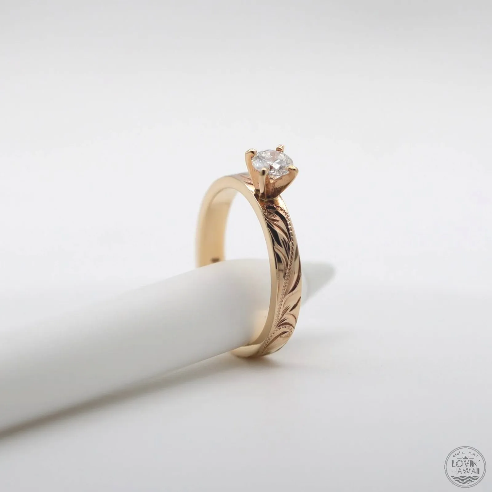 Hawaii Engagement Ring, Hand Engraved Design (3mm width)