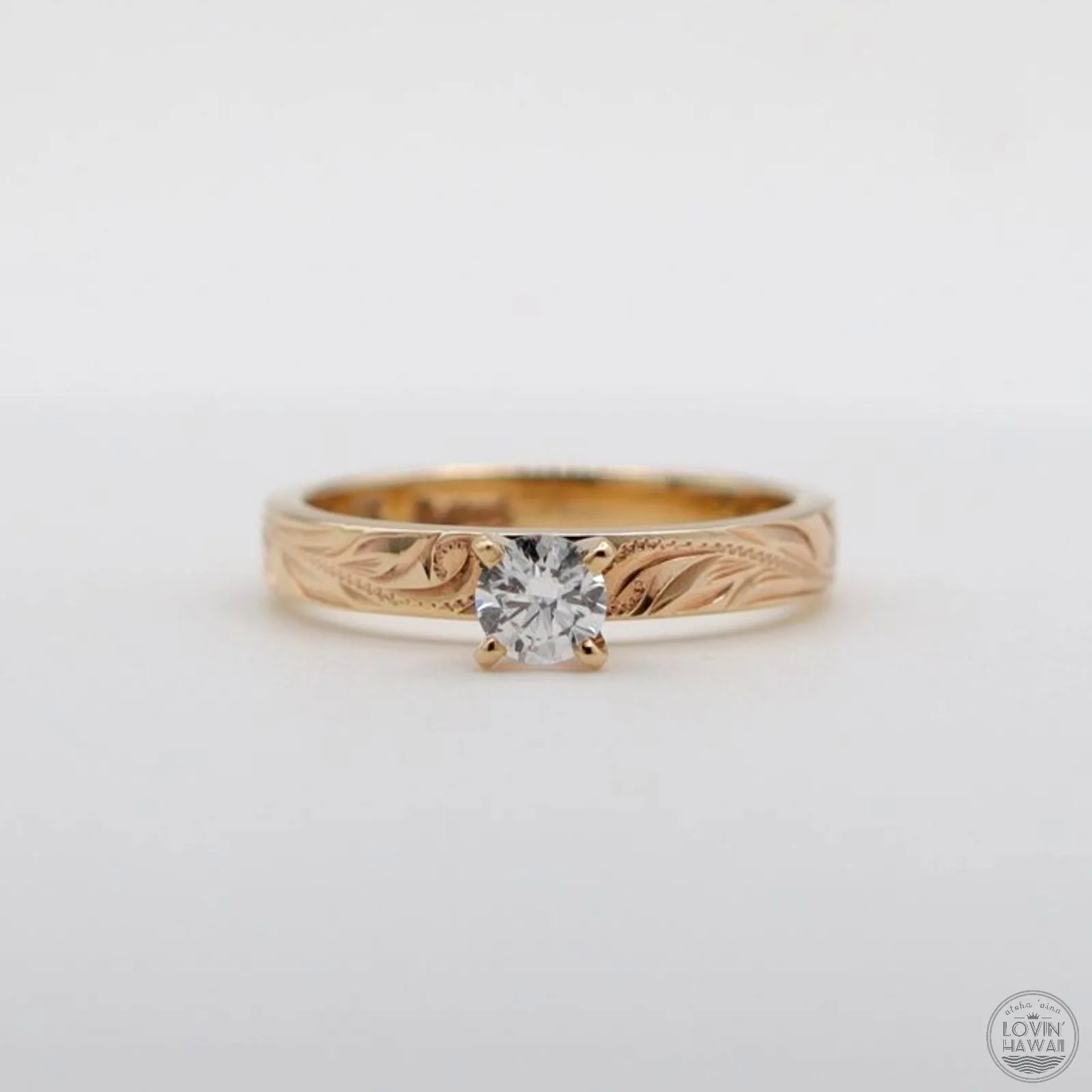 Hawaii Engagement Ring, Hand Engraved Design (3mm width)