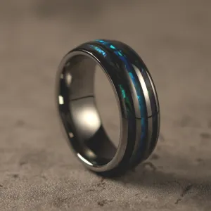Hawaii Wedding Bands With Opal & Abalone Shell Inlaid (8mm Width)