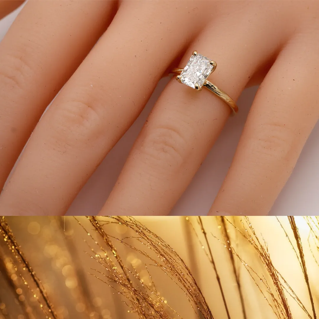 Hawaiian engagement ring, Lab grown diamond, Engraved with Hawaiian design (2mm width band)