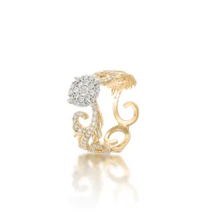 Hawaiian Heirloom Engagement Ring in Two Tone Gold with Diamonds