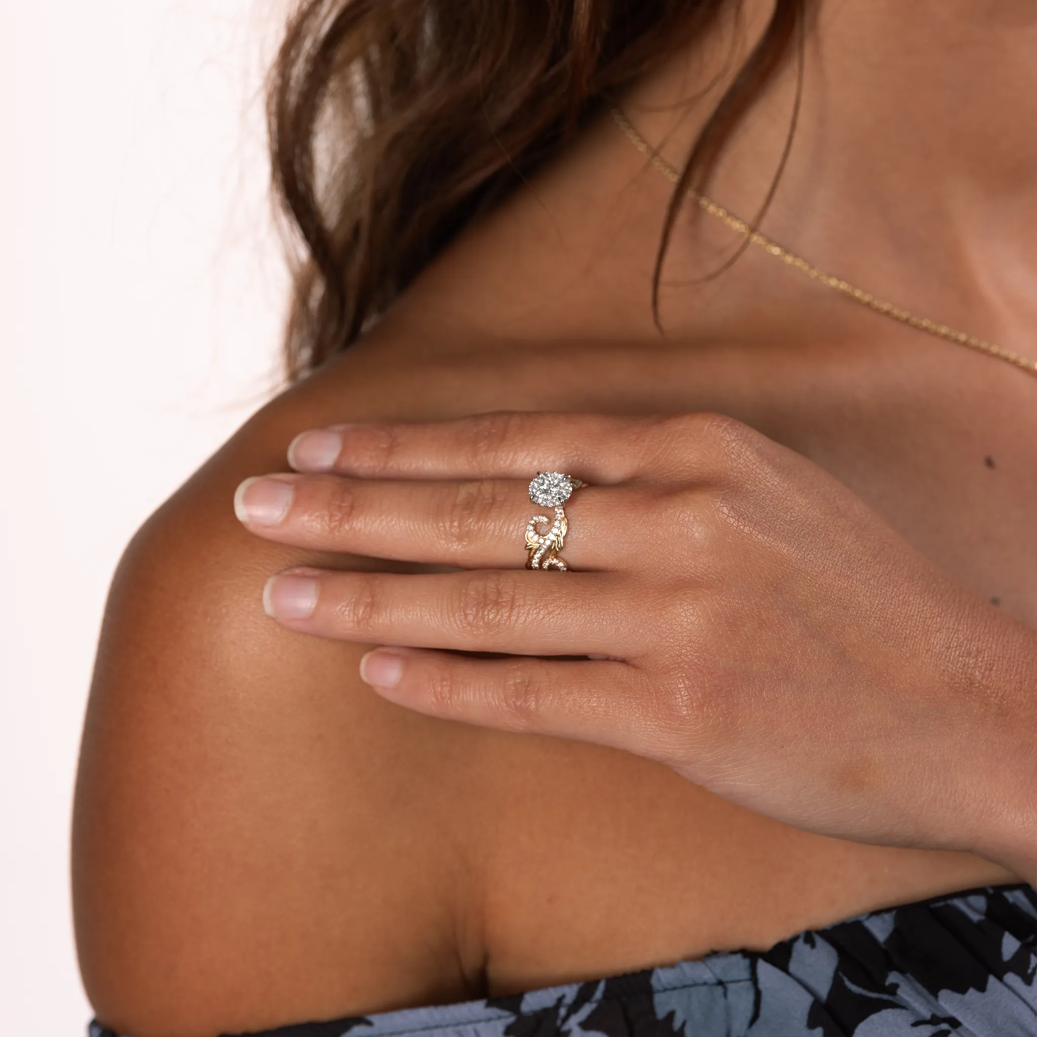 Hawaiian Heirloom Engagement Ring in Two Tone Gold with Diamonds