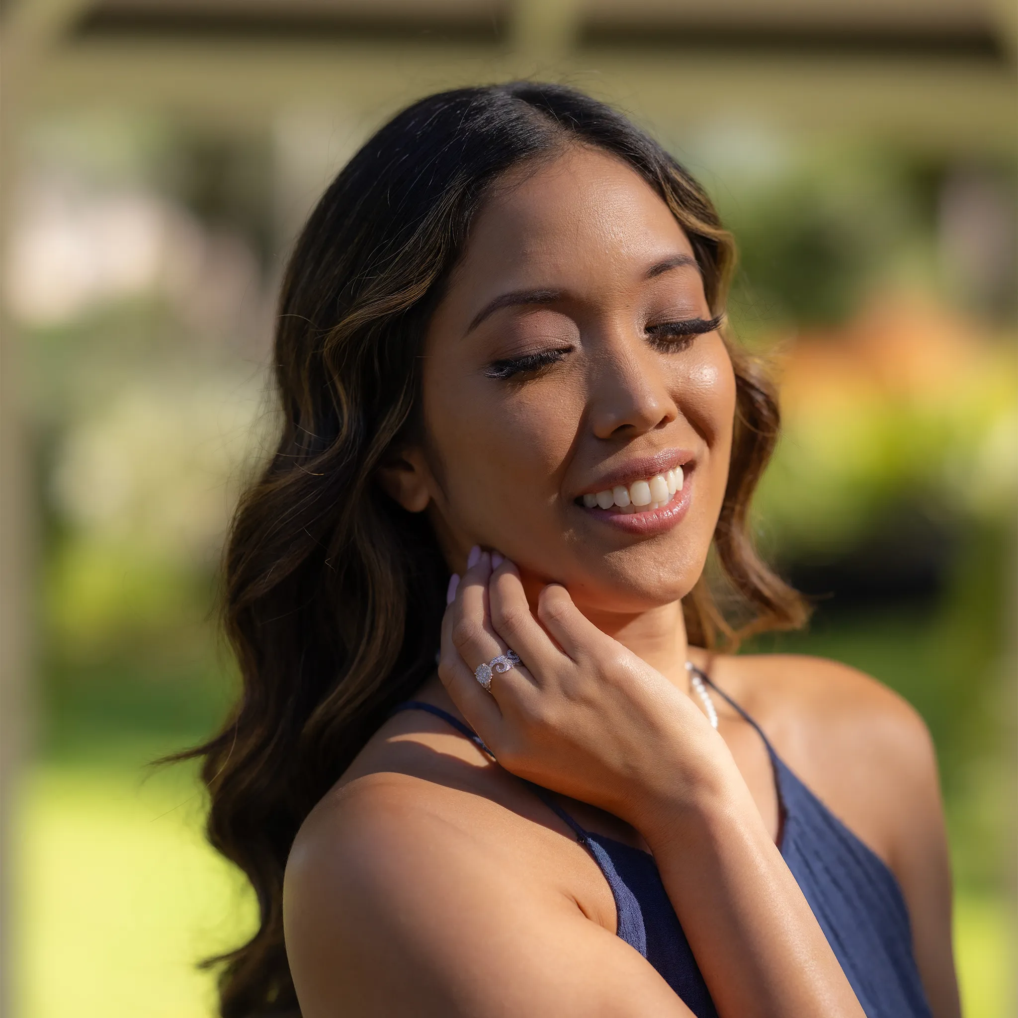Hawaiian Heirloom Engagement Ring in White Gold with Diamonds