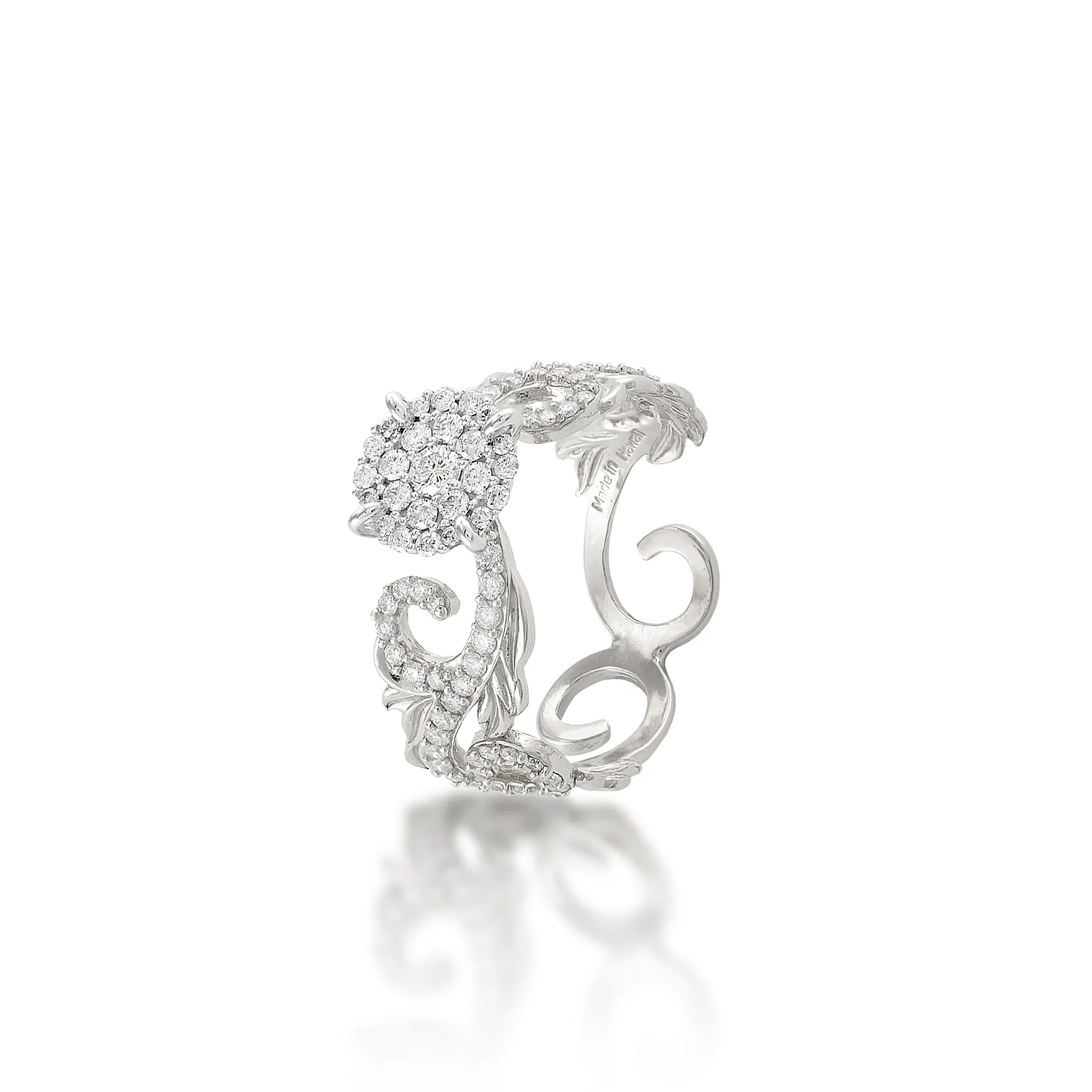 Hawaiian Heirloom Engagement Ring in White Gold with Diamonds
