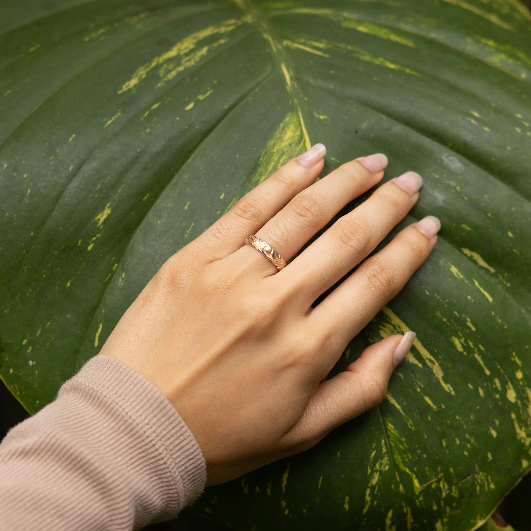 Hawaiian Heirloom Old English Scroll Ring in Rose Gold - 4.5mm