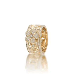Hawaiian Heirloom Plumeria Engagement Ring in Gold with Diamonds - 10mm
