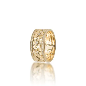 Hawaiian Heirloom Plumeria Ring in Gold with Diamonds -10mm