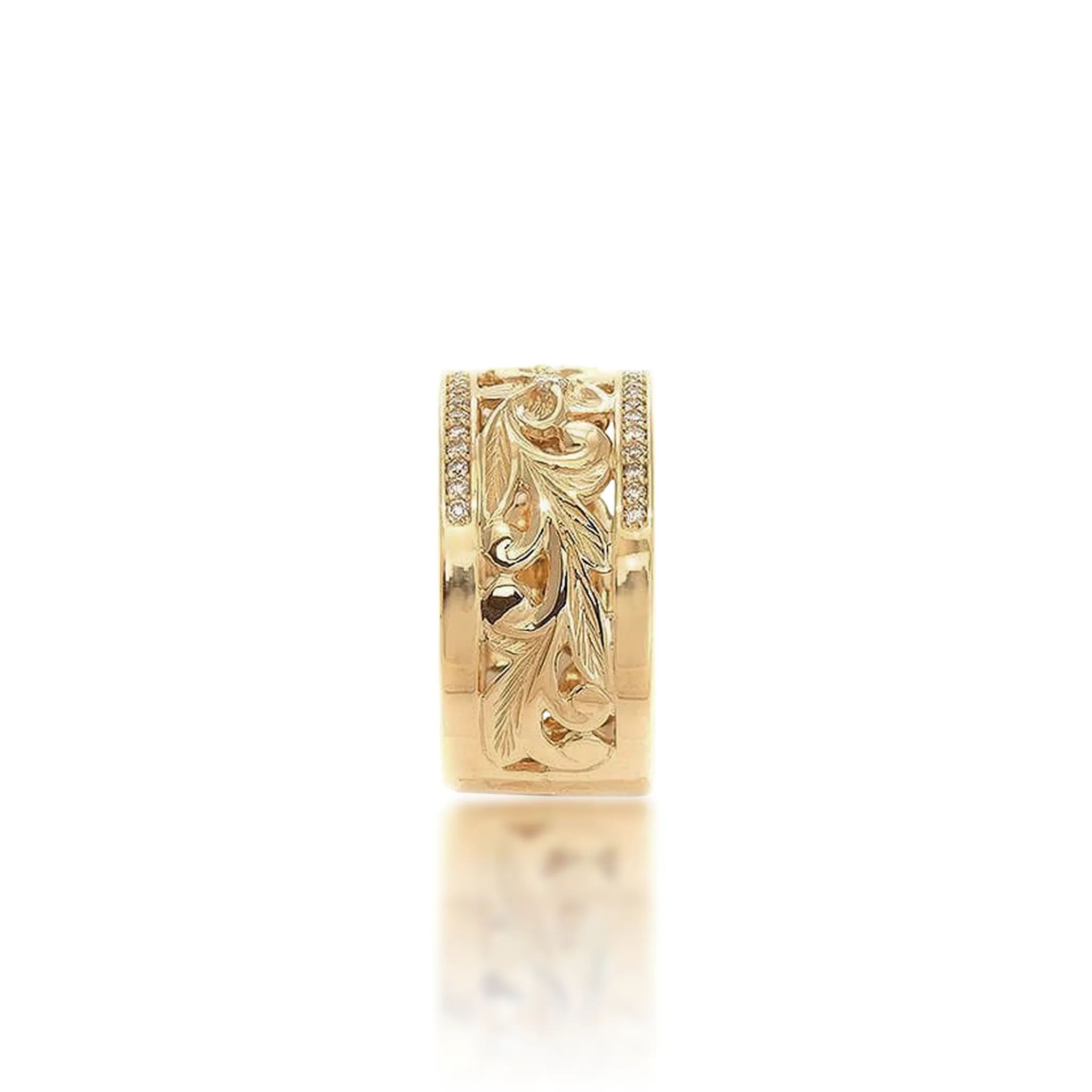 Hawaiian Heirloom Plumeria Ring in Gold with Diamonds - 10mm