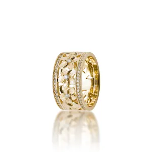 Hawaiian Heirloom Plumeria Ring in Gold with Diamonds - 10mm