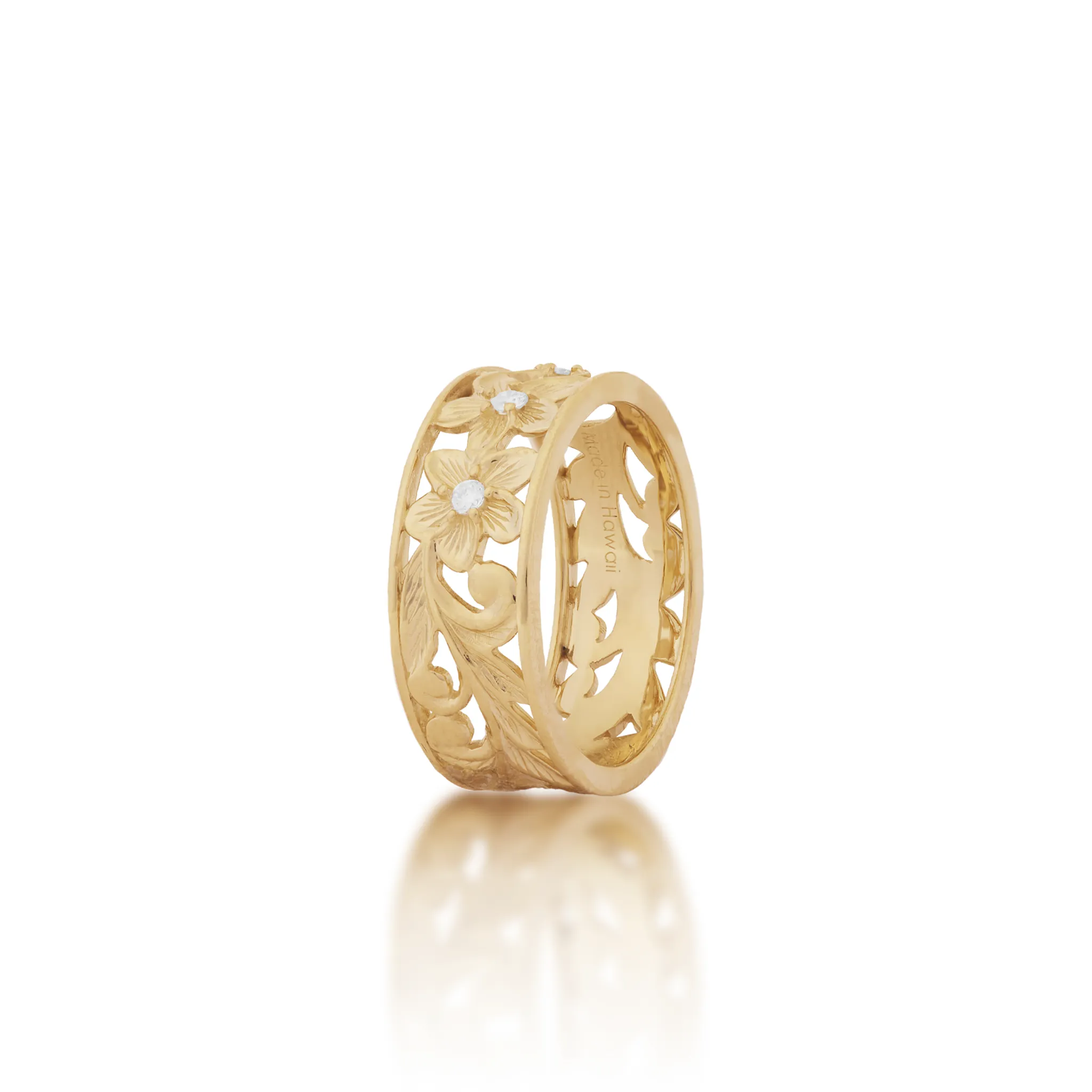 Hawaiian Heirloom Plumeria Ring in Gold with Diamonds - 8mm
