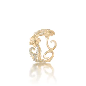 Hawaiian Heirloom Plumeria Ring in Gold with Diamonds - 8mm
