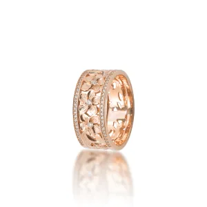 Hawaiian Heirloom Plumeria Ring in Rose Gold with Diamonds - 10mm