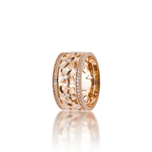 Hawaiian Heirloom Plumeria Ring in Rose Gold with Diamonds - 10mm