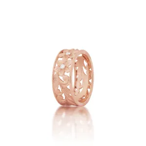 Hawaiian Heirloom Plumeria Ring in Rose Gold with Diamonds - 8mm