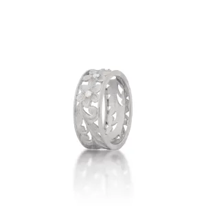 Hawaiian Heirloom Plumeria Ring in White Gold with Diamonds - 8mm