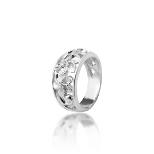 Hawaiian Heirloom Plumeria White Sapphire Ring in Sterling Silver - 11mm