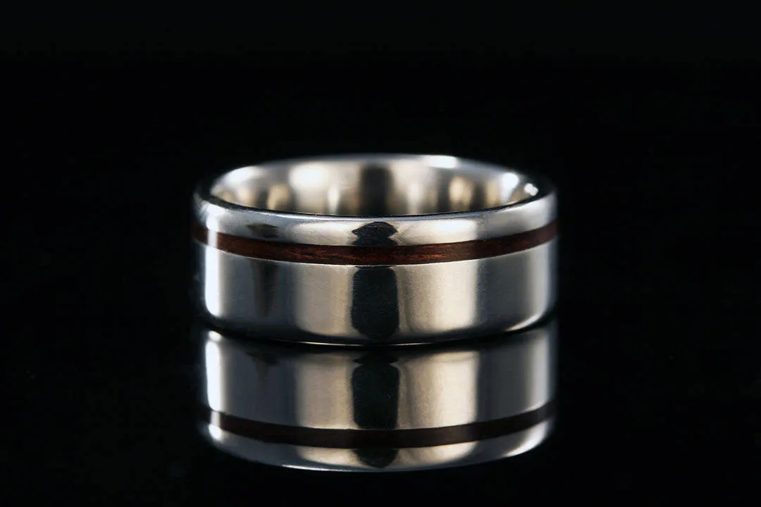 HAWAIIAN KOA OFFSET WOOD PLATINUM RING