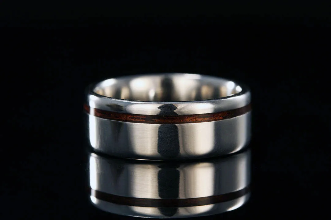 HAWAIIAN KOA OFFSET WOOD PLATINUM RING