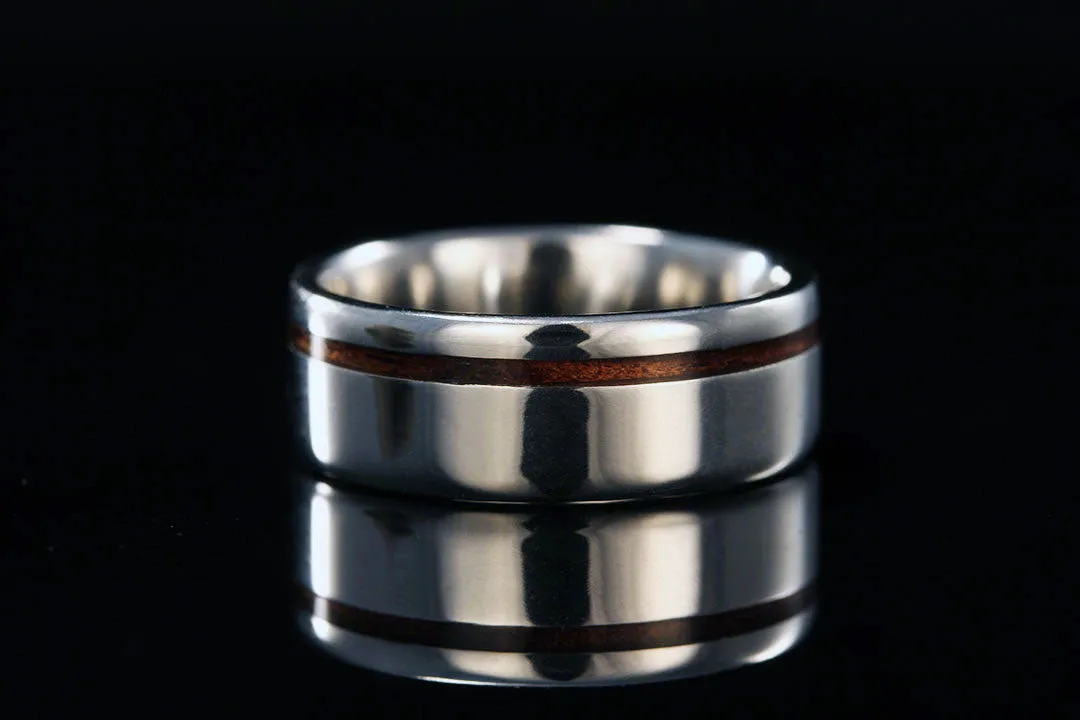 HAWAIIAN KOA OFFSET WOOD PLATINUM RING