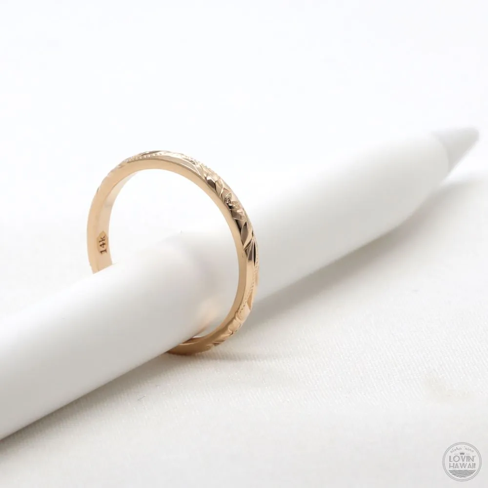 Hawaiian wedding rings in 14K Gold, Engraved With Hawaiian Heritage Design, (2.5MM WIDTH)