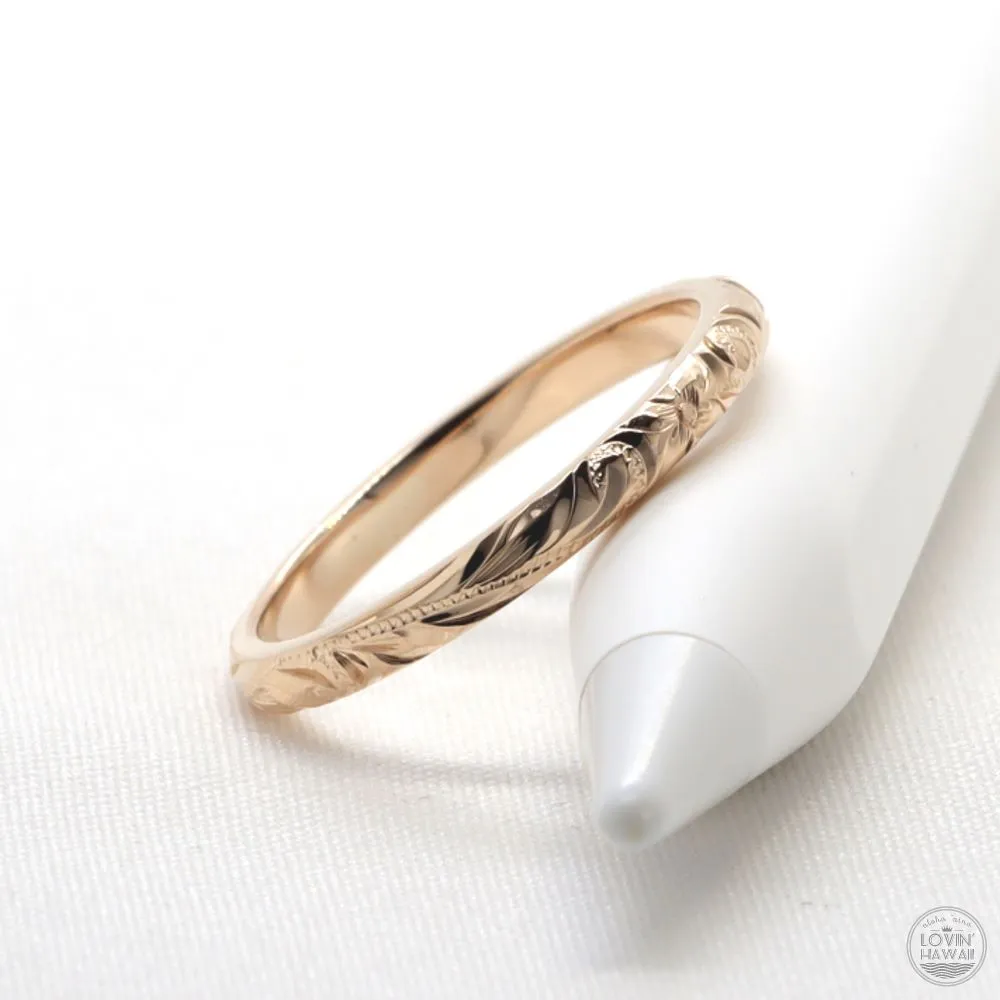 Hawaiian wedding rings in 14K Gold, Engraved With Hawaiian Heritage Design, (2.5MM WIDTH)