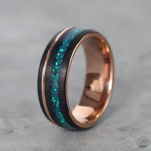 Hawaiian wedding rings with Opal Inlay (8mm Width, Comfort Fit)