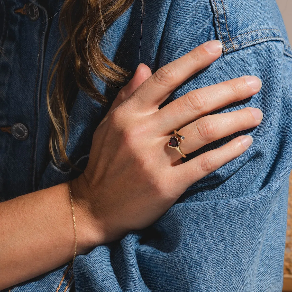 Heart Garnet and Diamond Twist Ring