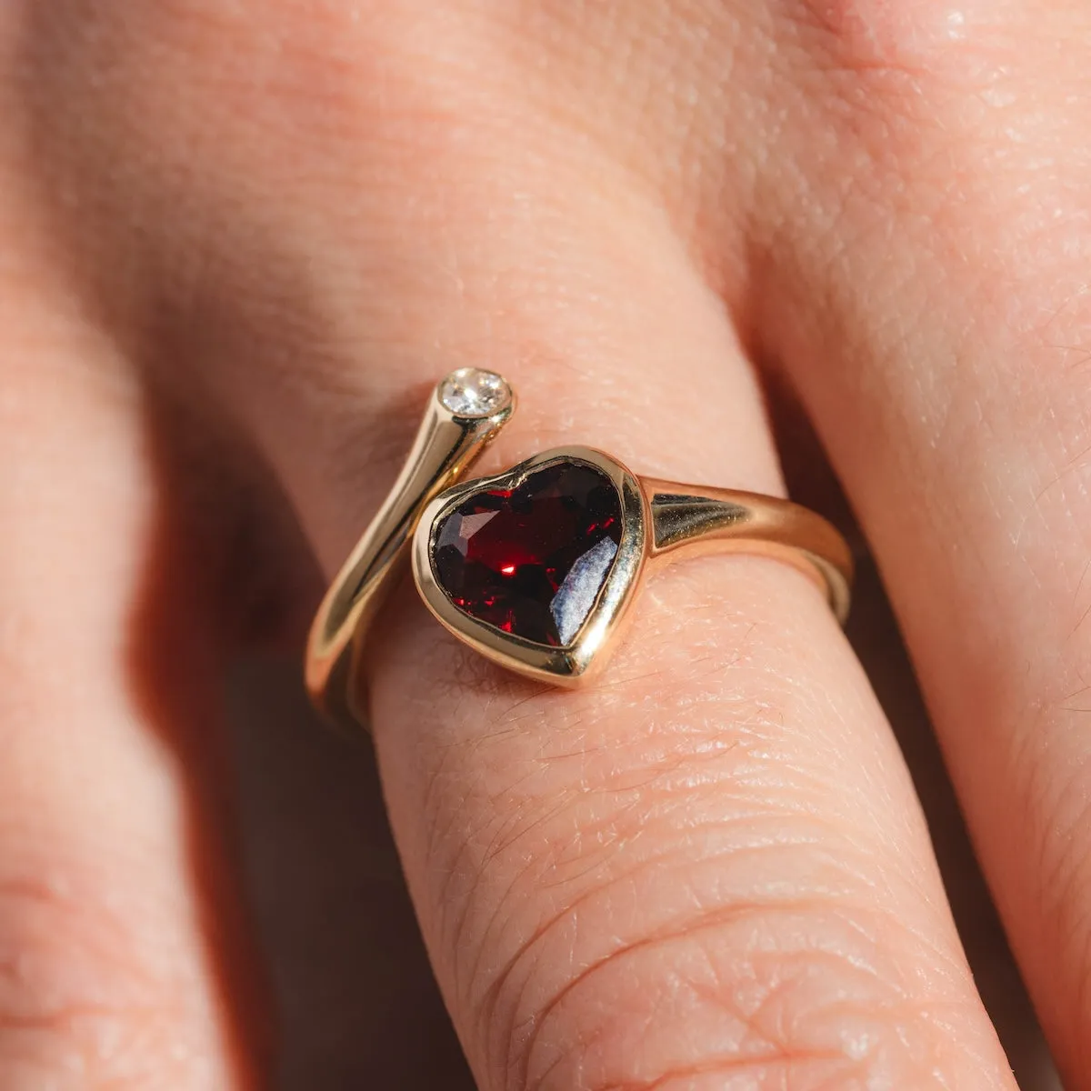 Heart Garnet and Diamond Twist Ring