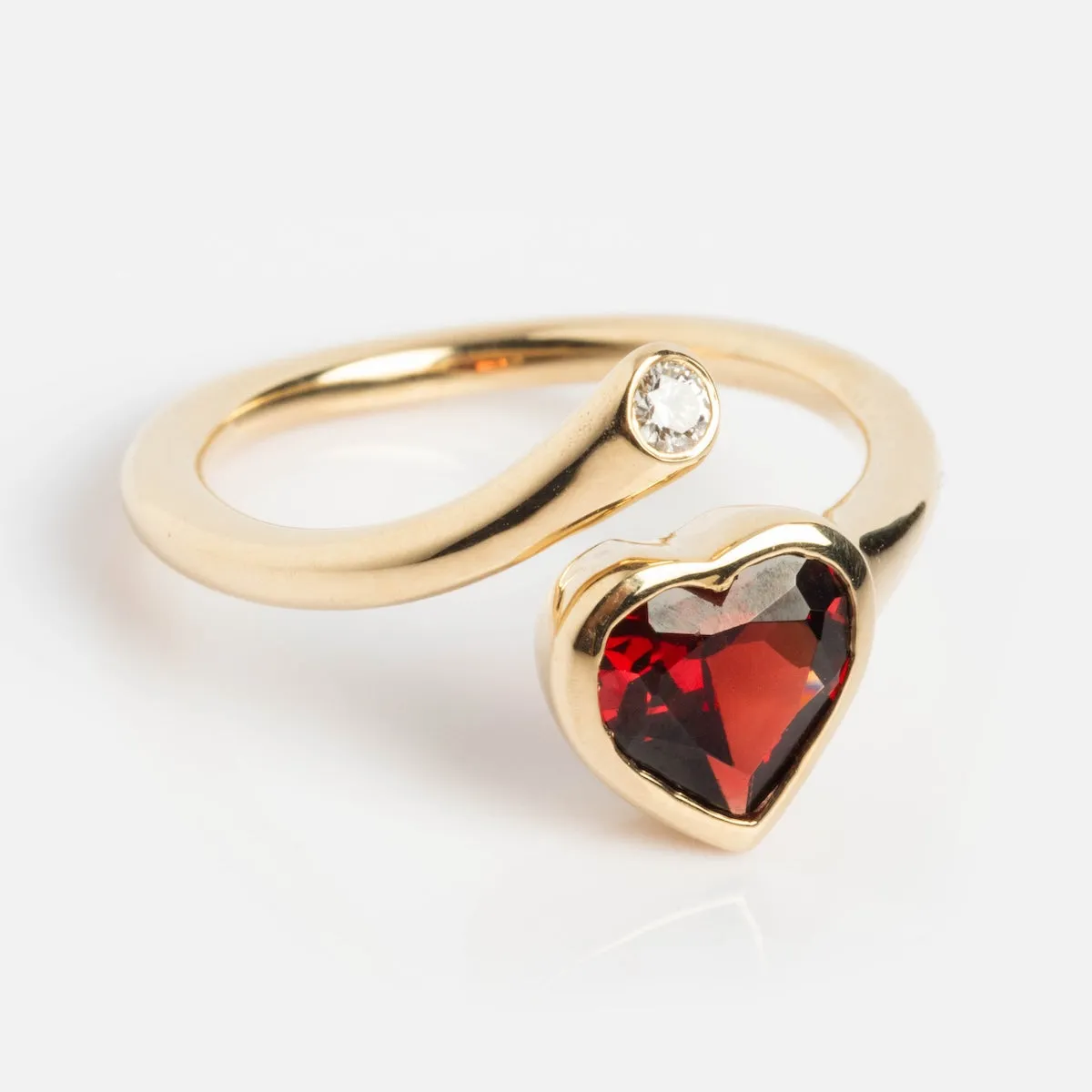 Heart Garnet and Diamond Twist Ring
