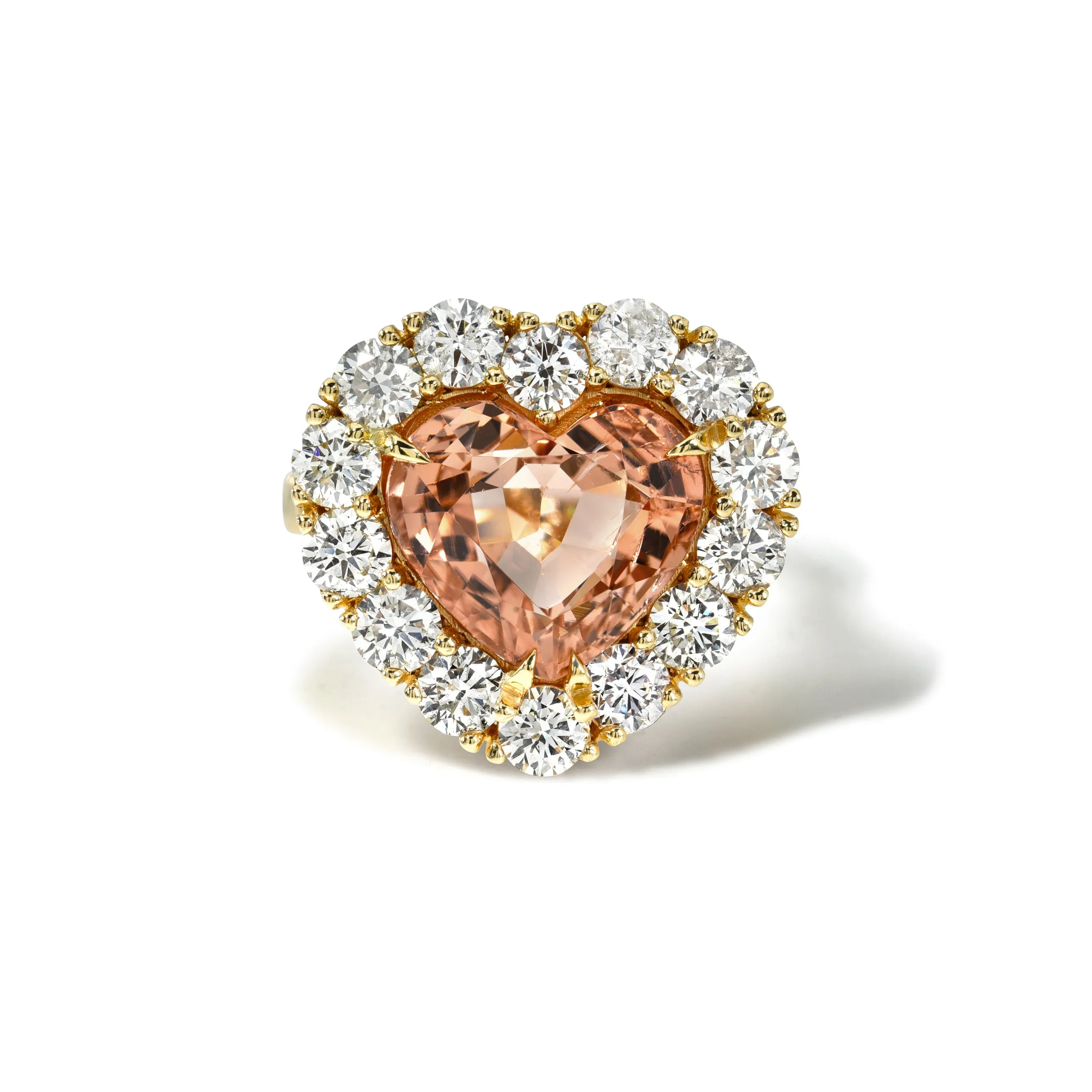 Heart Peach Tourmaline & Diamond Heirloom Bezel Ring