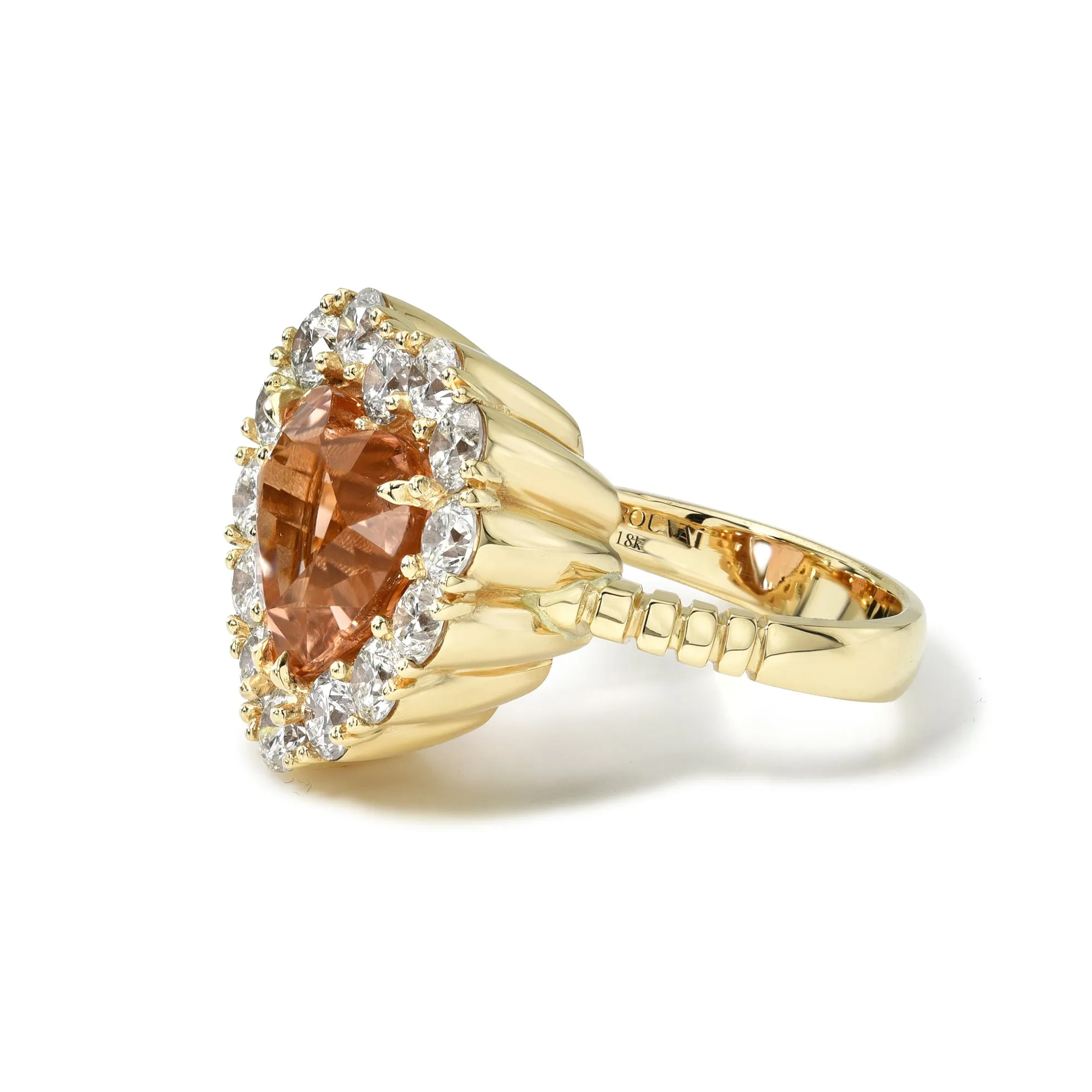 Heart Peach Tourmaline & Diamond Heirloom Bezel Ring