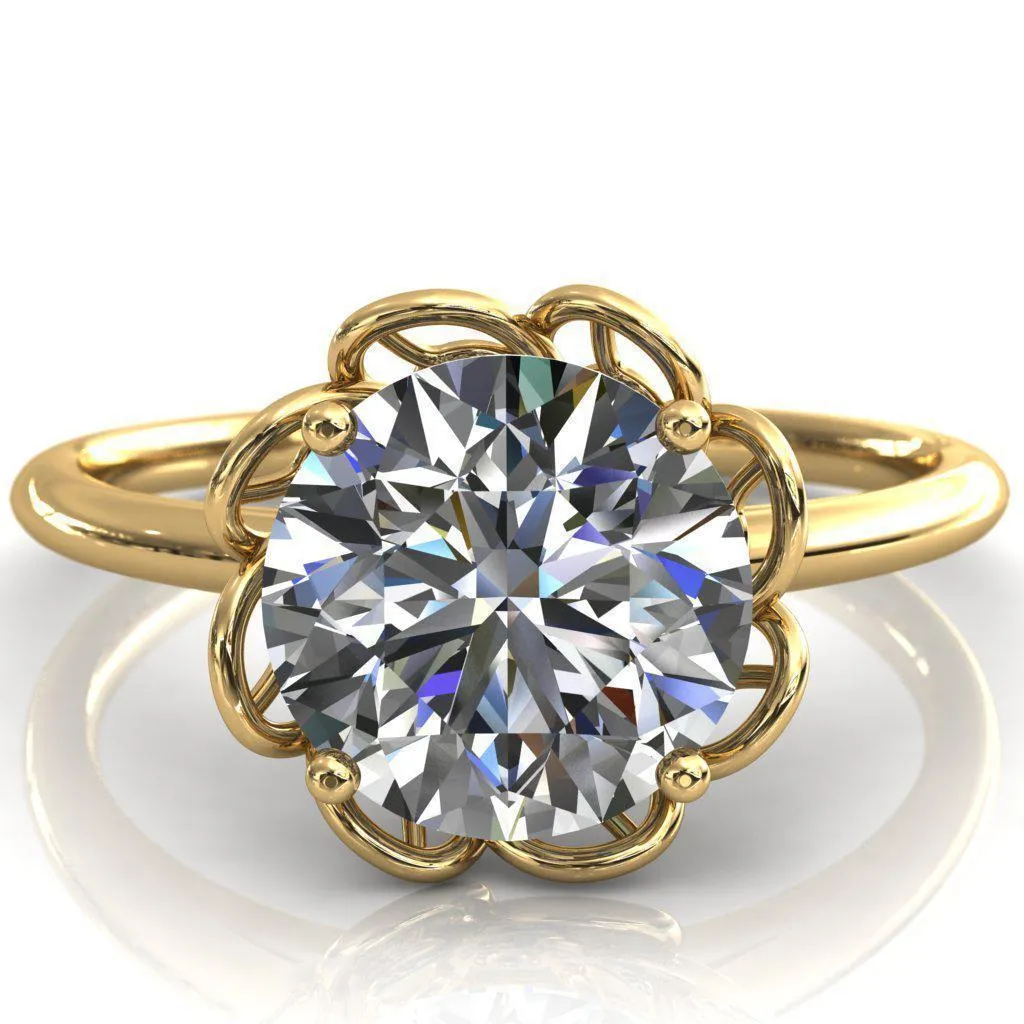 Heirloom Flower Round Center Stone Engagement Ring