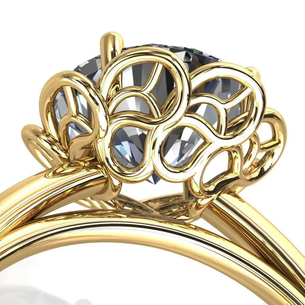 Heirloom Flower Round Center Stone Engagement Ring