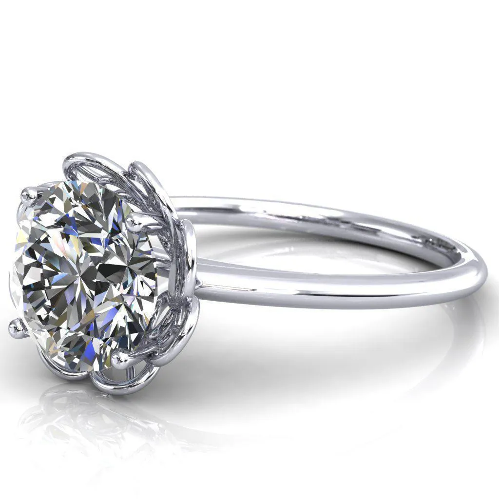Heirloom Flower Round Center Stone Engagement Ring